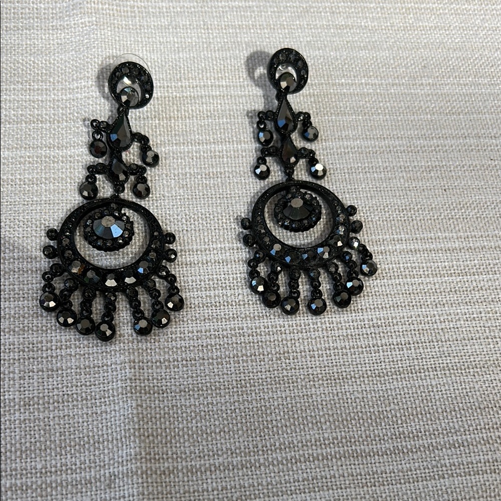 Vtg Elegant Juliana Tara Signed Gray Crystal Silver Pierce Chandelier Earrings